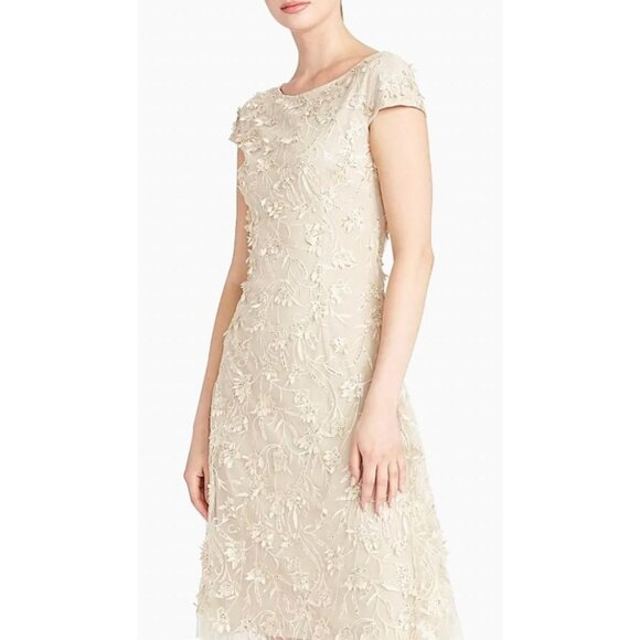 NWT Theia Chrisley Petal Beaded Cocktail Dress Champagne Sz 0 $895 [jb] - Picture 6 of 16